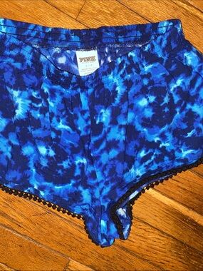 Victoria's Secret Blue Tie-Dye Pom-Pom Trim Shorts